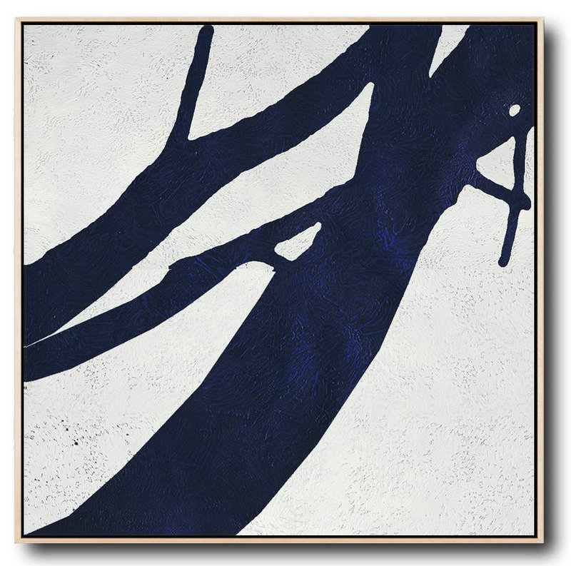 Hand Made Original Art,Hand Painted Navy Minimalist Painting On Canvas,Wall Art Painting